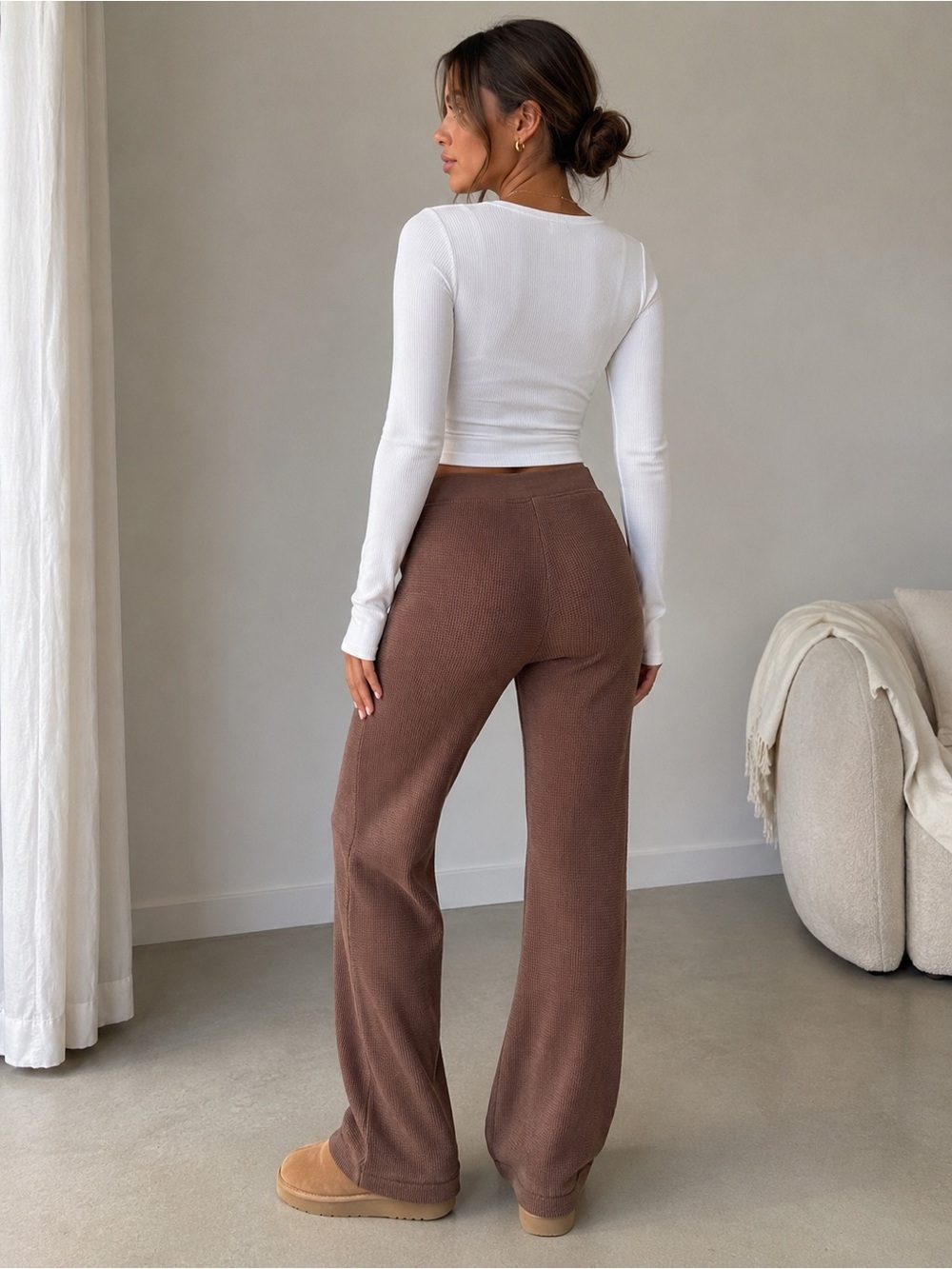SKIMS Cozy Waffle Knit Lounge Pants Mocha Brown XS - Picture 2 of 11